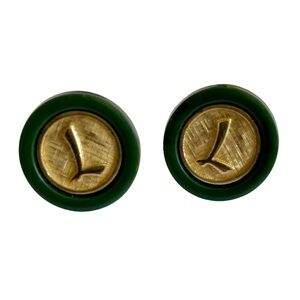 Vintage SWANK Goldtone And Faux Green Jade Dynasty Initial Cuff Links “L”